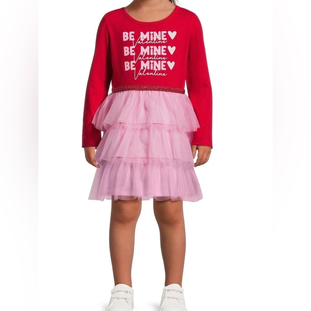 Wonder Nation|Baby girl,toddler Valentine Day Red & Pink Long Sleeve tulle dress